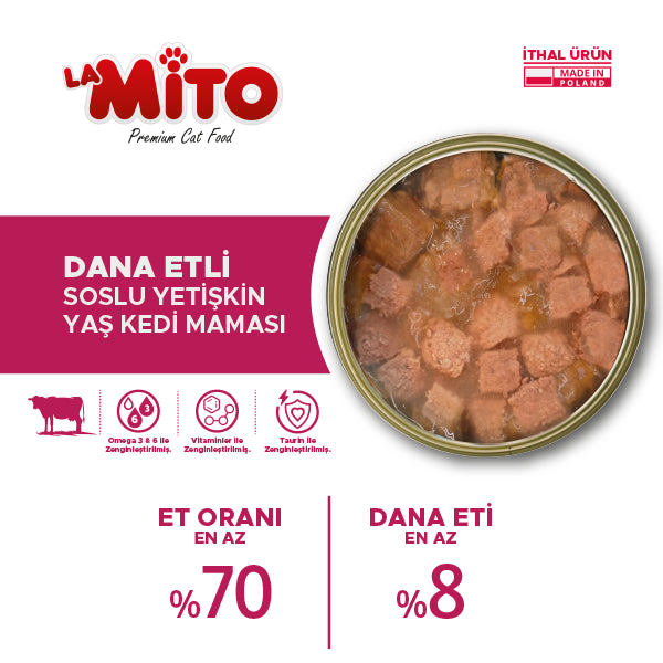 La Mito Soslu Parça Dana Etli Yetişkin Kedi Yaş Maması 415 gr x 6
