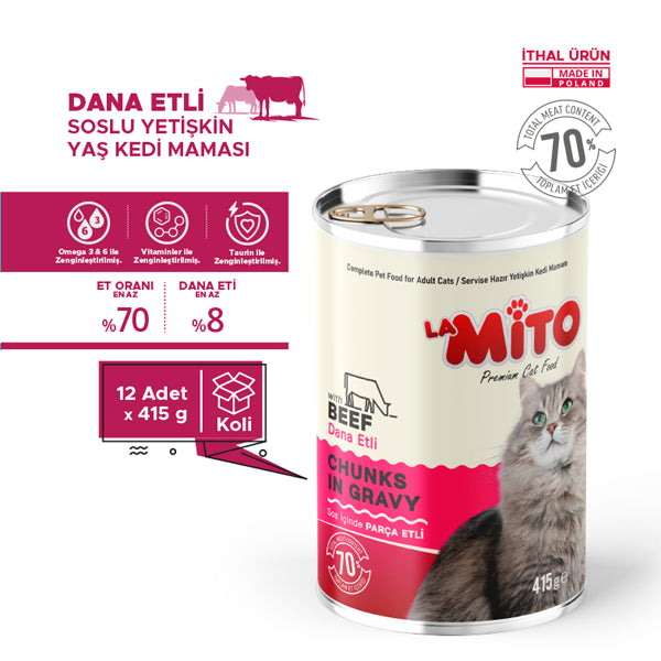 La Mito Soslu Parça Dana Etli Yetişkin Kedi Yaş Maması 415 gr x 6