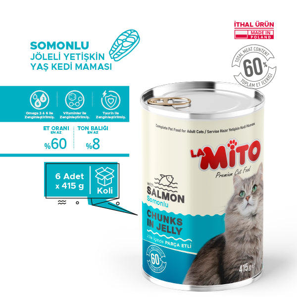 La Mito Jöleli Parça Somonlu Yetişkin Kedi Yaş Maması 415 gr x 6