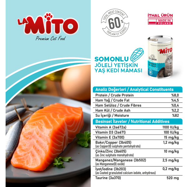 La Mito Jöleli Parça Somonlu Yetişkin Kedi Yaş Maması 415 gr x 6