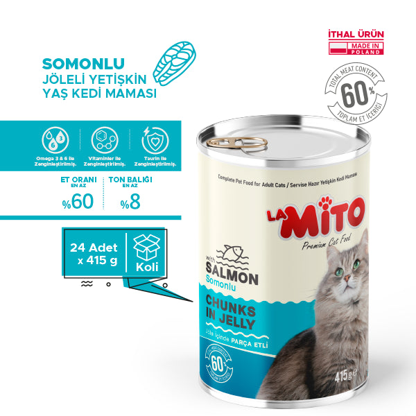 La Mito Jöleli Parça Somonlu Yetişkin Kedi Yaş Maması 415 gr x 6