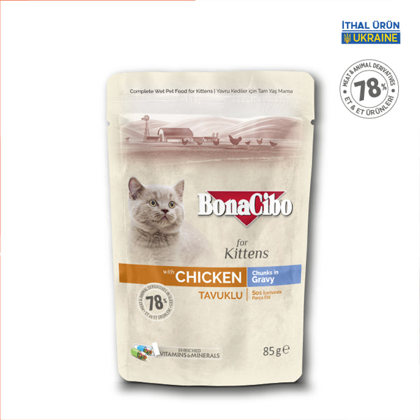BonaCibo Soslu Tavuklu Yavru Kedi Pouch Maması 85 gr x 12