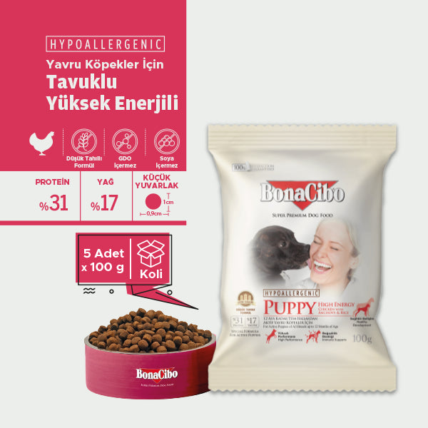 BonaCibo Yüksek Enerjili Yavru Köpek Kuru Maması 100 gr x 5