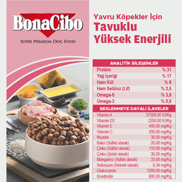 BonaCibo Yüksek Enerjili Yavru Köpek Kuru Maması 100 gr x 5