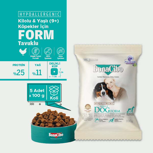 BonaCibo Form Kilo Kontrol Yetişkin Köpek Kuru Maması 100 gr x 5