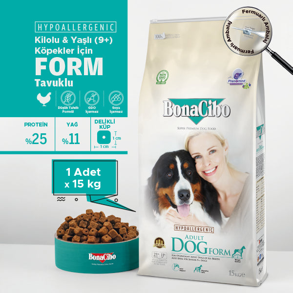 BonaCibo Form Kilo Kontrol Yetişkin Köpek Kuru Maması 100 gr x 5
