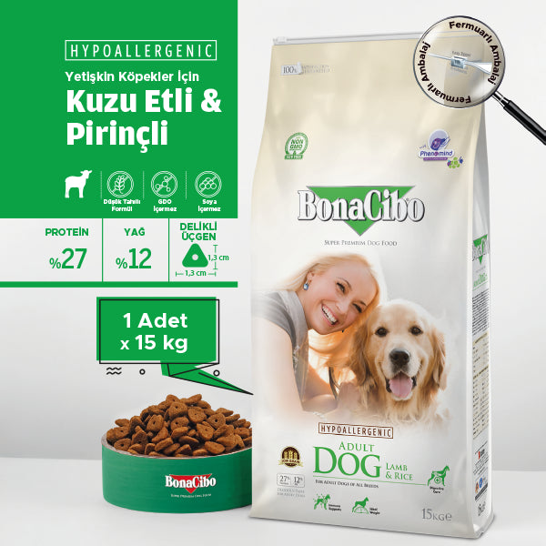 BonaCibo Hipoalerjenik Kuzu-Pirinçli Yetişkin Köpek Maması 100 gr x 5