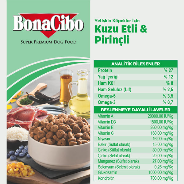 BonaCibo Hipoalerjenik Kuzu-Pirinçli Yetişkin Köpek Maması 100 gr x 5