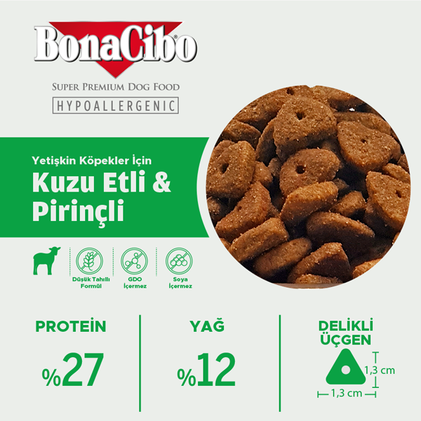 BonaCibo Hipoalerjenik Kuzu-Pirinçli Yetişkin Köpek Maması 100 gr x 5