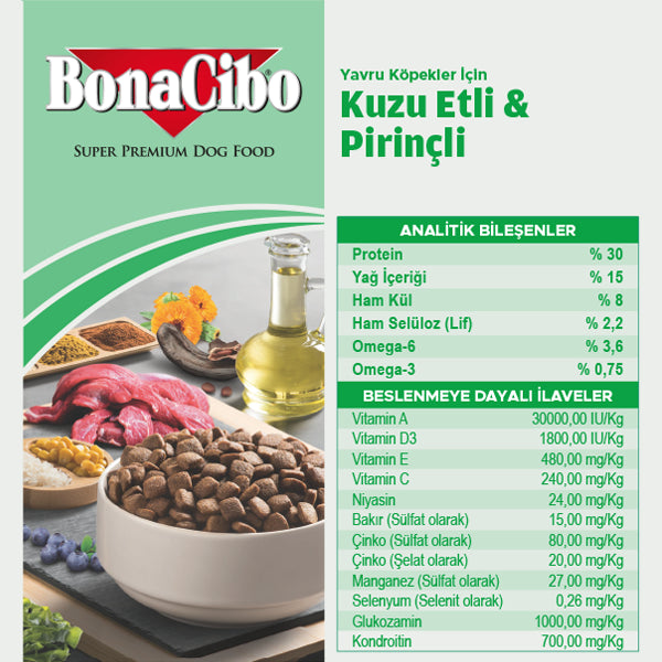 BonaCibo Kuzu Etli ve Pirinçli Yavru Köpek Kuru Maması 100 gr x 5