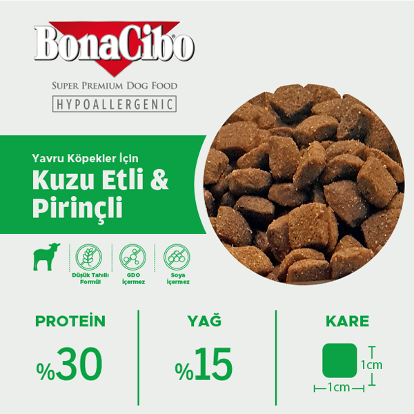 BonaCibo Kuzu Etli ve Pirinçli Yavru Köpek Kuru Maması 100 gr x 5