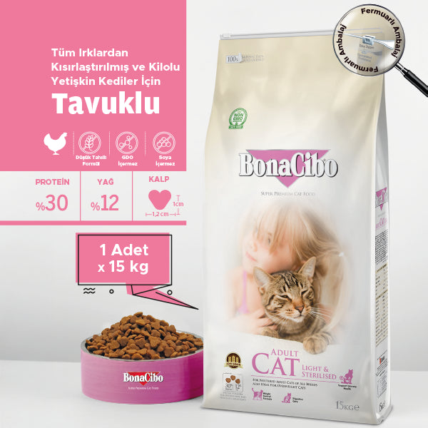 BonaCibo Tavuklu Kısırlaştırılmış Yetişkin Kedi Kuru Maması 100 gr x 5