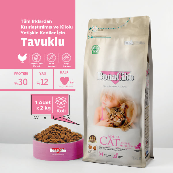 BonaCibo Tavuklu Kısırlaştırılmış Yetişkin Kedi Kuru Maması 100 gr x 5