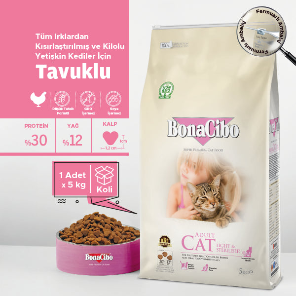 BonaCibo Tavuklu Kısırlaştırılmış Yetişkin Kedi Kuru Maması 100 gr x 5