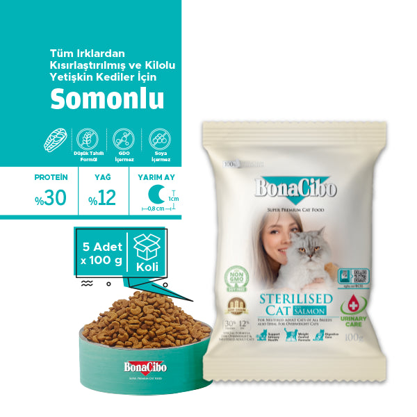 BonaCibo Somonlu Kısırlaştırılmış Yetişkin Kedi Kuru Maması 2 kg x 2