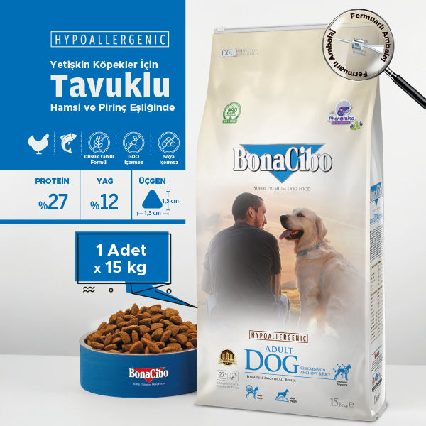 BonaCibo Tavuk ve Balıklı Yetişkin Köpek Kuru Maması 100 gr x 5