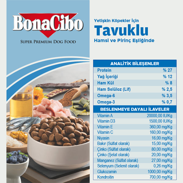 BonaCibo Tavuk ve Balıklı Yetişkin Köpek Kuru Maması 100 gr x 5