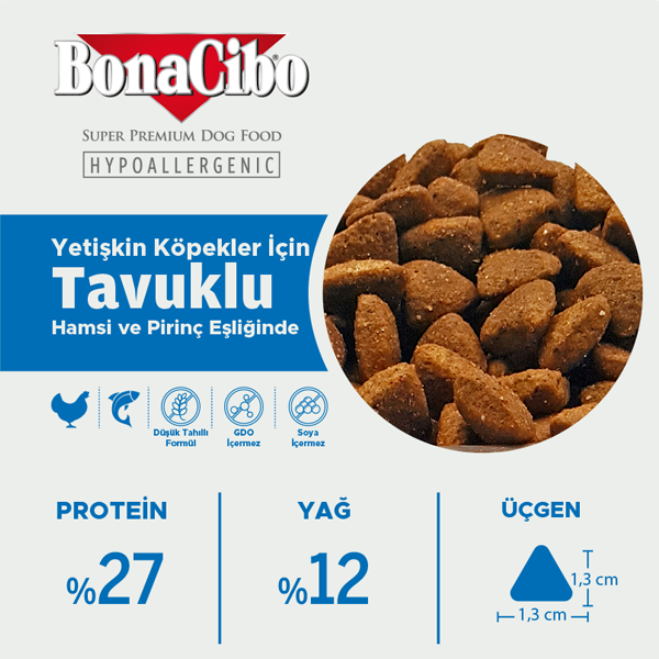 BonaCibo Tavuk ve Balıklı Yetişkin Köpek Kuru Maması 100 gr x 5
