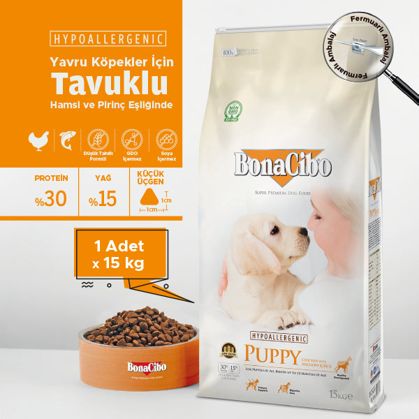 BonaCibo Omega-3'lü Tavuk-Balıklı Yavru Köpek Kuru Maması 100 gr x 5