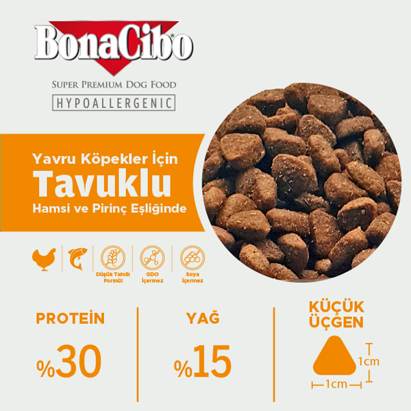 BonaCibo Omega-3'lü Tavuk-Balıklı Yavru Köpek Kuru Maması 100 gr x 5