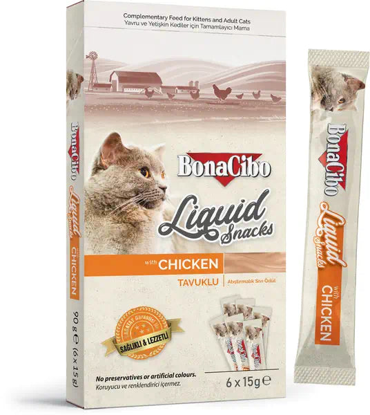 BonaCibo Tavuklu Sıvı Kedi Ödülü 6x15 gr x 3