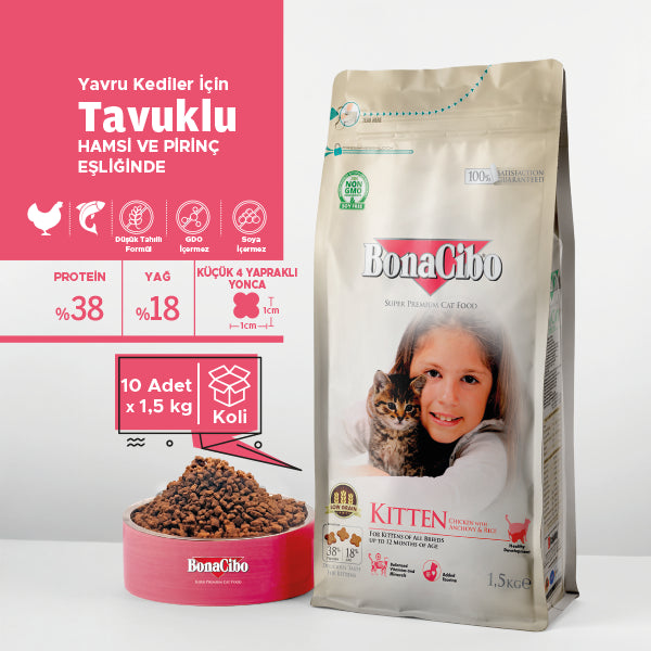 BonaCibo Tavuklu Yavru Kedi Kuru Maması 100 gr x 5