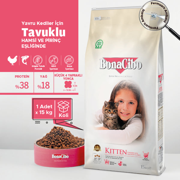 BonaCibo Tavuklu Yavru Kedi Kuru Maması 100 gr x 5