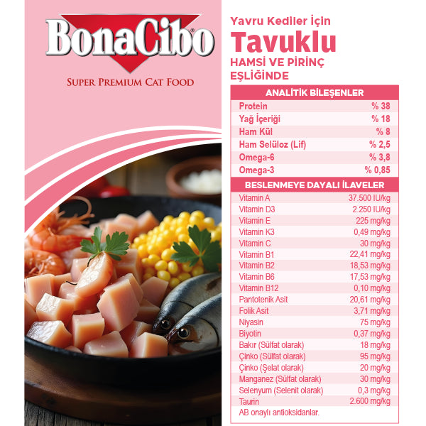 BonaCibo Tavuklu Yavru Kedi Kuru Maması 100 gr x 5