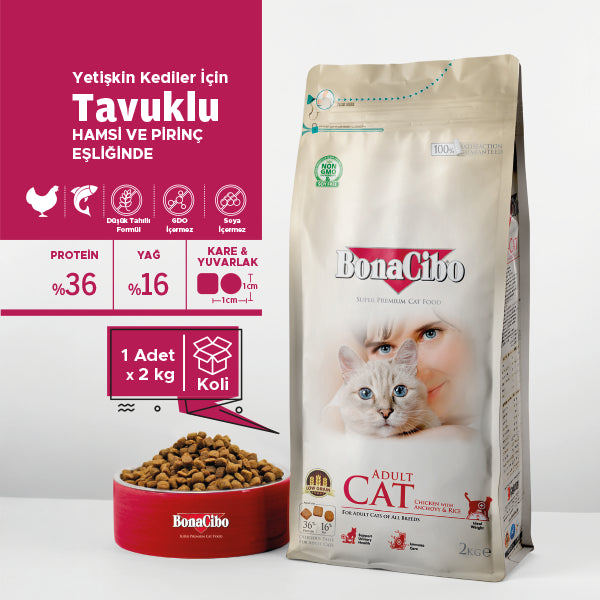 BonaCibo Tavuklu Yetişkin Kedi Kuru Maması 2 kg