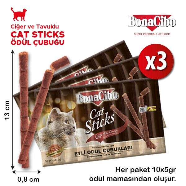 BonaCibo Etli Kedi Ödül Çubuğu 50 gr x 3