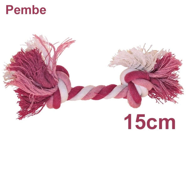 Çift Düğümlü Pamuk Örgü Kemik Köpek Oyuncağı 15 cm (Pembe)