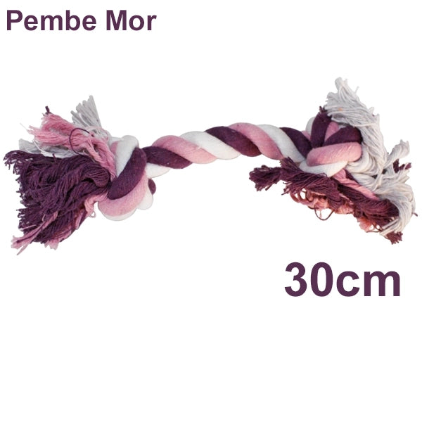 Çift Düğümlü Pamuk Örgü Kemik Köpek Oyuncağı 15 cm (Pembe)