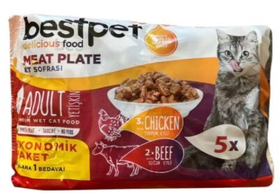 Bestpet Etli Çeşitler Yetişkin Kedi Konservesi (4 + 1 Adet)
