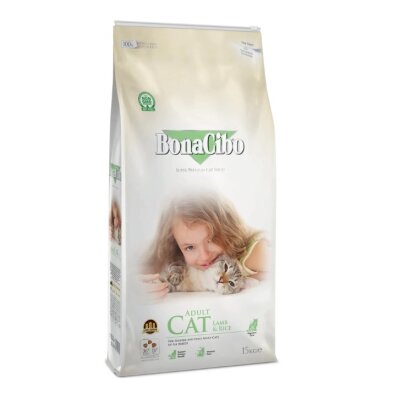 BonaCibo Kuzu Etli ve Pirinçli Yetişkin Kedi Kuru Maması 15 kg