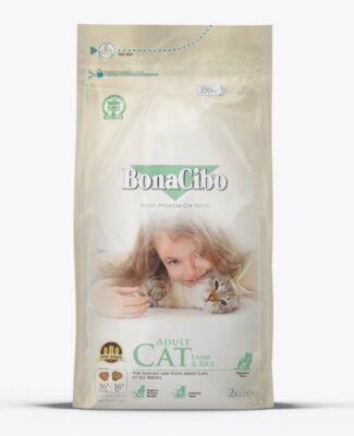 BonaCibo Kuzu Etli ve Pirinçli Yetişkin Kedi Kuru Maması 2 kg