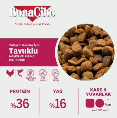 Tavuklu, Hamsi ve Pirinçli Yetişkin Kedi Maması 15 kg