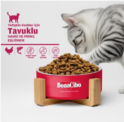 BonaCibo Tavuklu, Hamsi ve Pirinçli Yetişkin Kedi Kuru Maması 2 kg