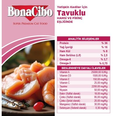 BonaCibo Tavuklu, Hamsi ve Pirinçli Yetişkin Kedi Kuru Maması 2 kg