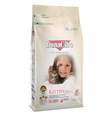 BonaCibo Tavuklu, Hamsi ve Pirinçli Yavru Kedi Maması 1,5 kg