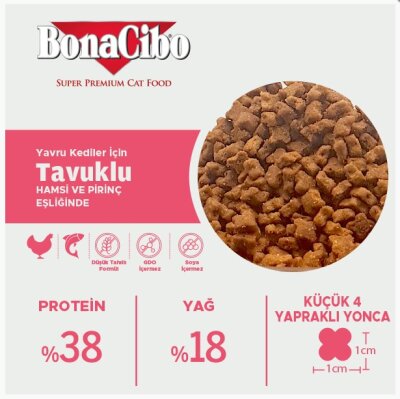 BonaCibo Tavuklu, Hamsi ve Pirinçli Yavru Kedi Maması 1,5 kg