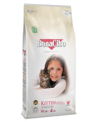BonaCibo Tavuklu, Hamsi ve Pirinçli Yavru Kedi Kuru Maması 15 kg
