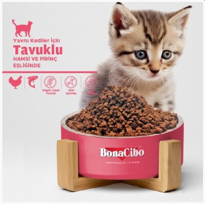BonaCibo Tavuklu, Hamsi ve Pirinçli Yavru Kedi Kuru Maması 15 kg