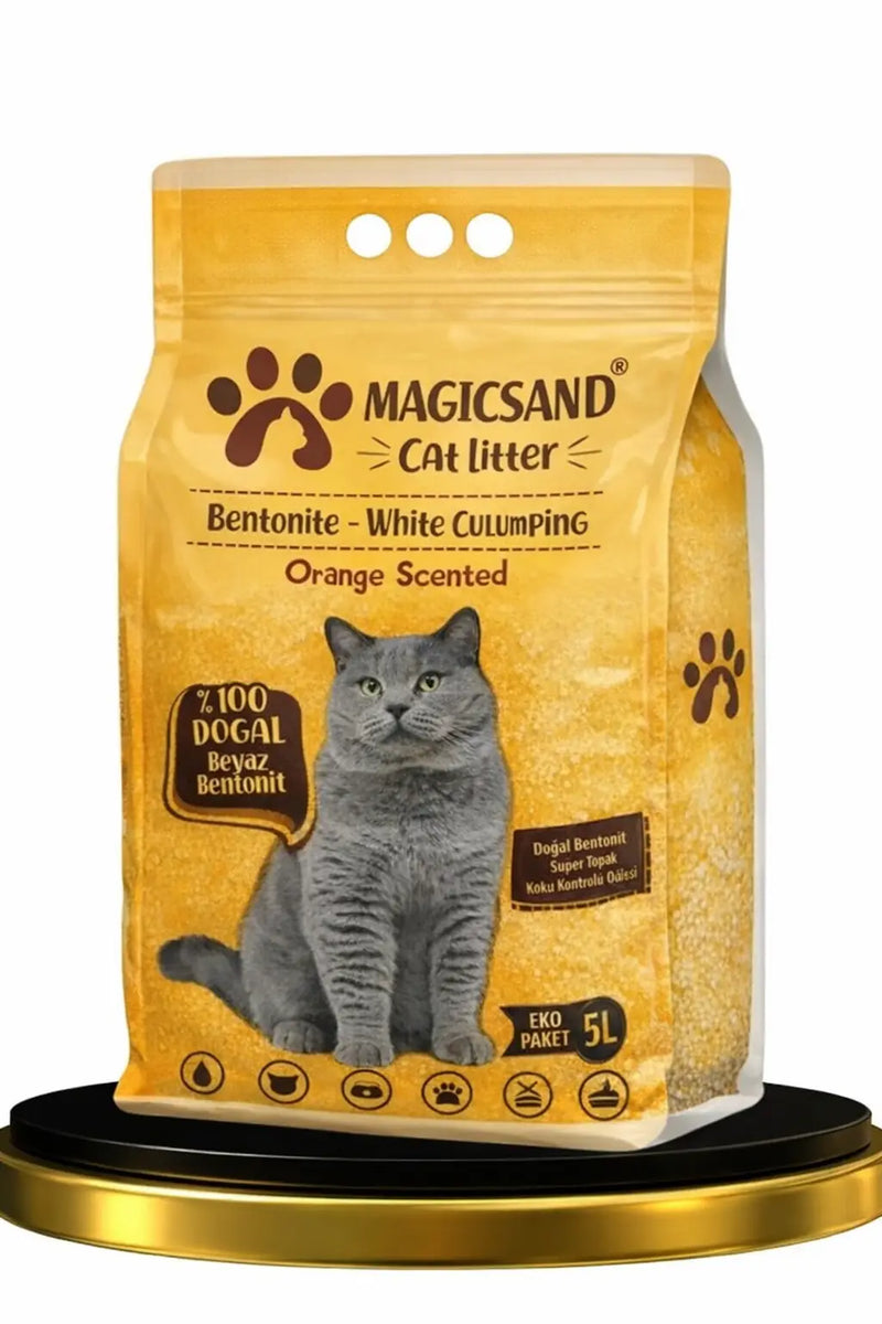 Magicsand Portakal Kokulu Gri Sodyum Bentonit Kedi Kumu 5 L