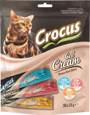 Crocus Tavuklu Ton Balıklı Somonlu Krema Kedi Ödülü 30 x 15 gr