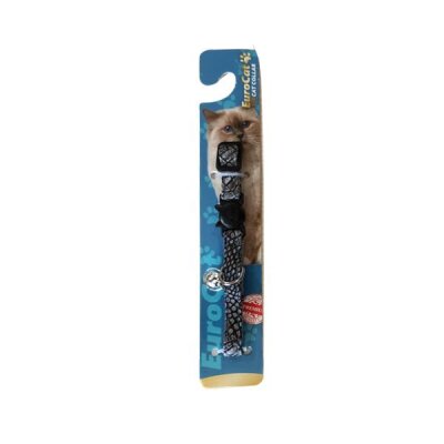 EuroCat Gri Deri Desenli Çıngıraklı Kedi Boyun Tasması 10-28 cm