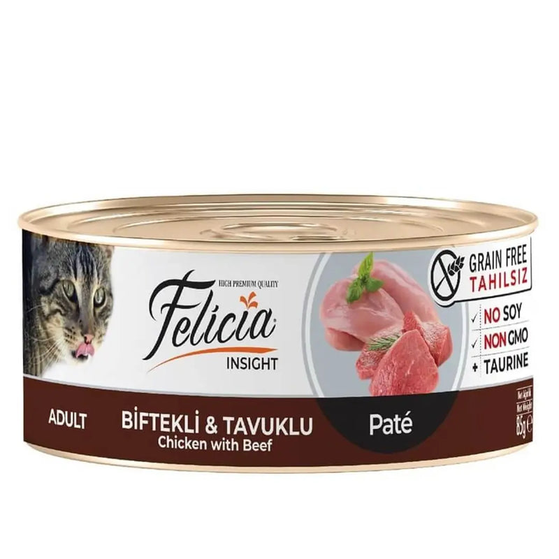 Felicia Biftekli Tavuklu Tahılsız Yetişkin Kedi Konservesi 85 gr