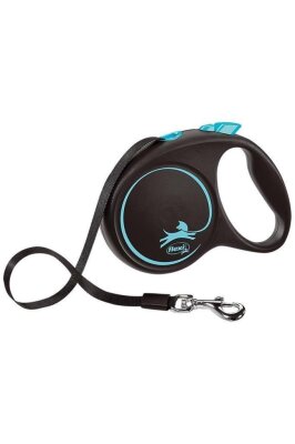 Flexi Black Design 5 m Otomatik Şerit Köpek Tasması (Mavi, Small)