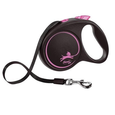 Flexi Black Design Şerit Otomatik Köpek Tasması 5 m (M, Pembe)