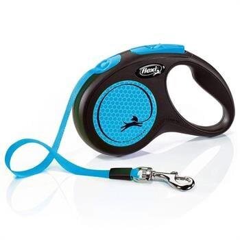 Flexi Neon Şerit Otomatik Köpek Gezdirme Tasması 5 m (M, Mavi)