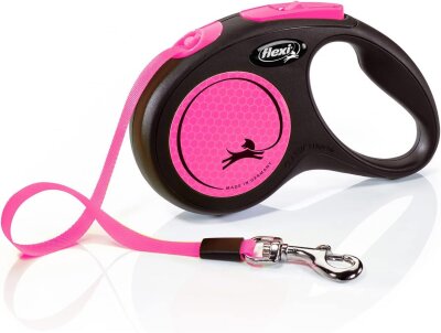 Flexi Neon Pembe 5 m Otomatik Şerit Köpek Tasması (Small)